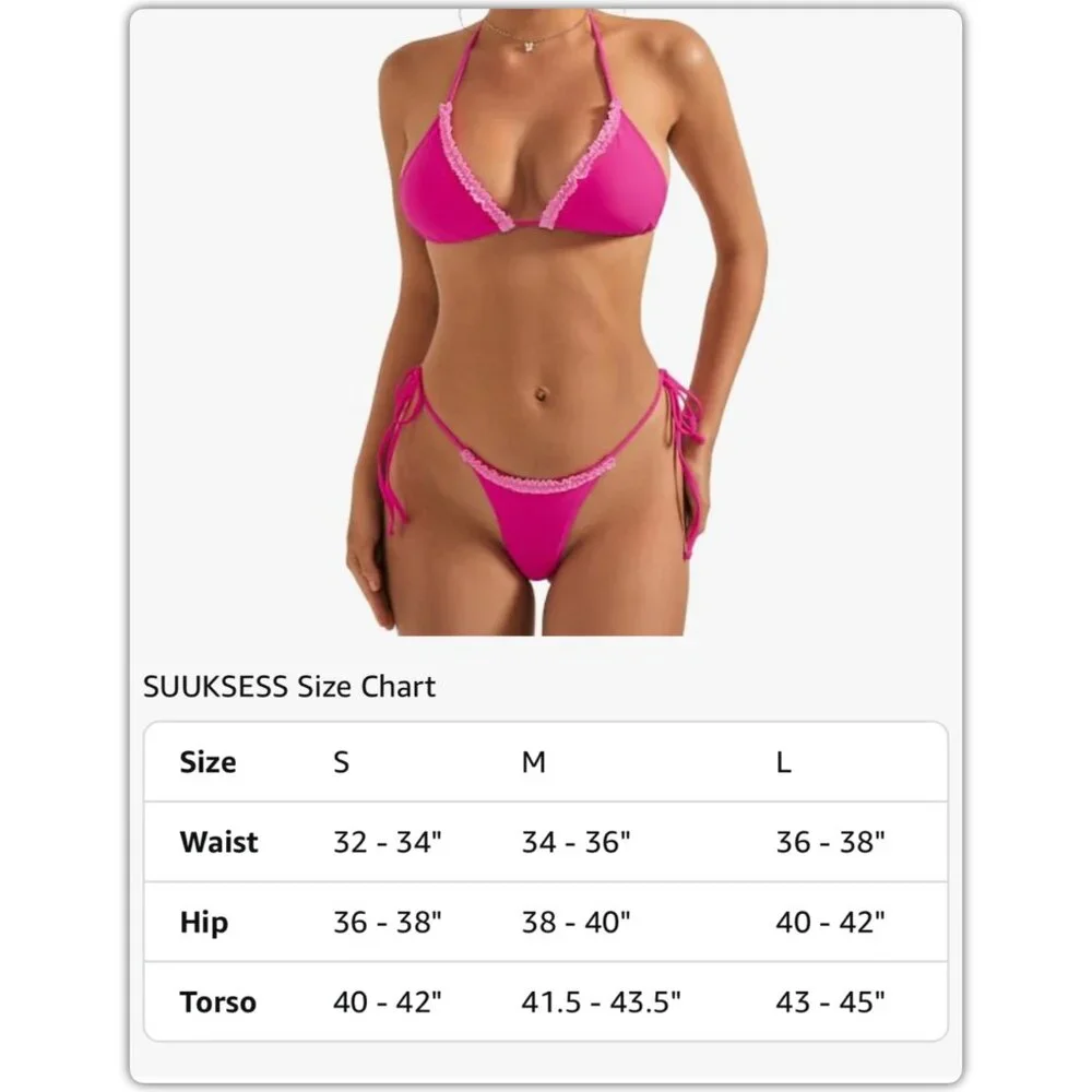 Pink Ruffle Thong Triangle Bikini - Picture 5 of 5